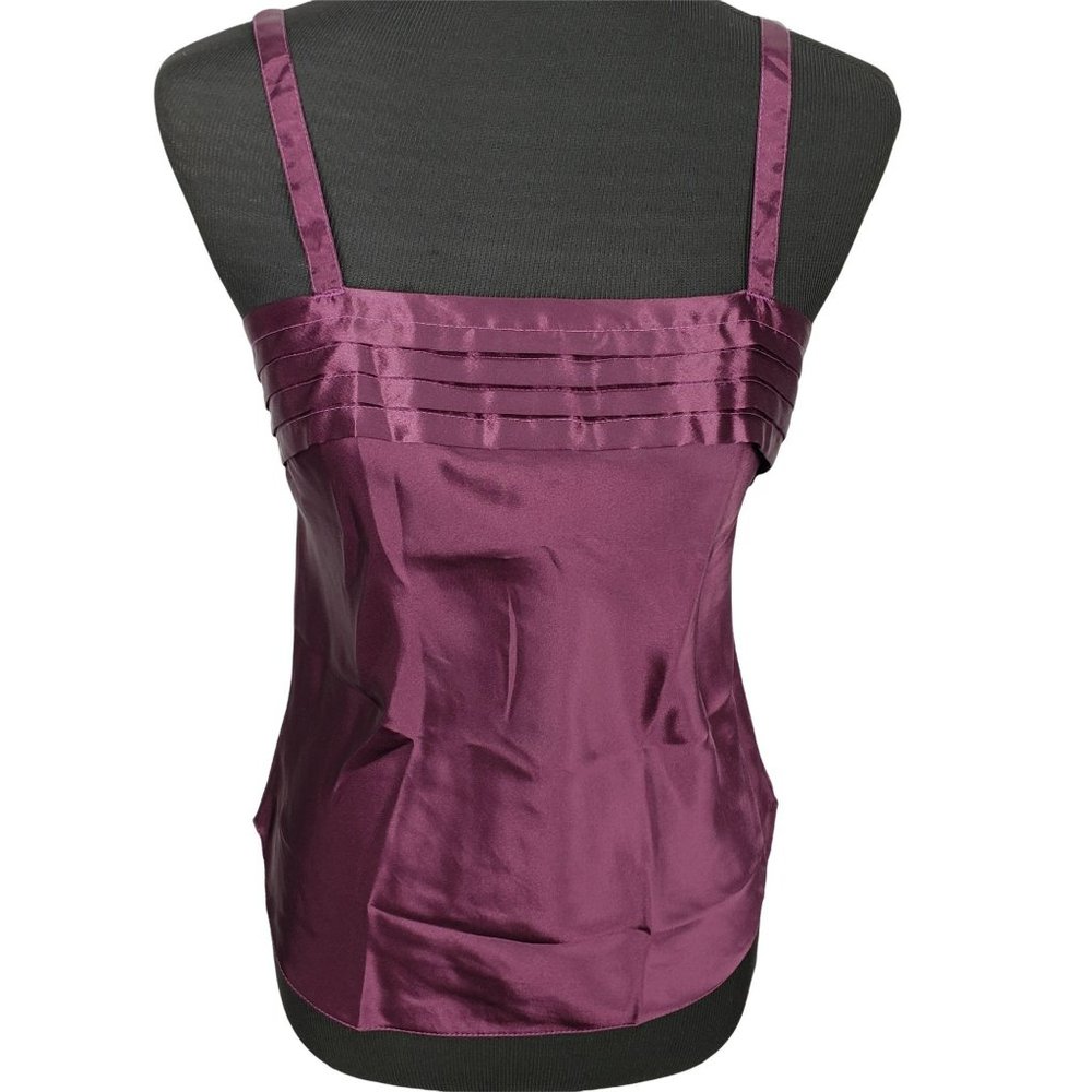 Vintage Made in USA Lucie‎ Ann Satin Tank Top Layered Trim Purple Size 34